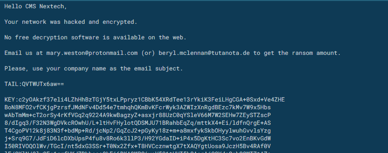 Arkbird_SOLG's tweet image. Seems be a custom #IEncrypt ransomware sample targeting the US company CMS Nextech.
extension_file : cmsnwned
extension_readme : cmsnwned_readme
cc @demonslay335 @VK_Intel @JAMESWT_MHT @James_inthe_box