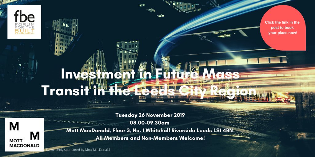 Join us for the next FBE Leeds Networking Event "Investment in Future Mass Transit in the Leeds City Region" on 26 November with guest speaker Tom Gifford, Head of Future Connectivity at <a href="/WestYorkshireCA/">West Yorkshire Combined Authority</a> Click below to book: fbeonline.co.uk/regions-branch… 
#Leeds #sustainabletransport