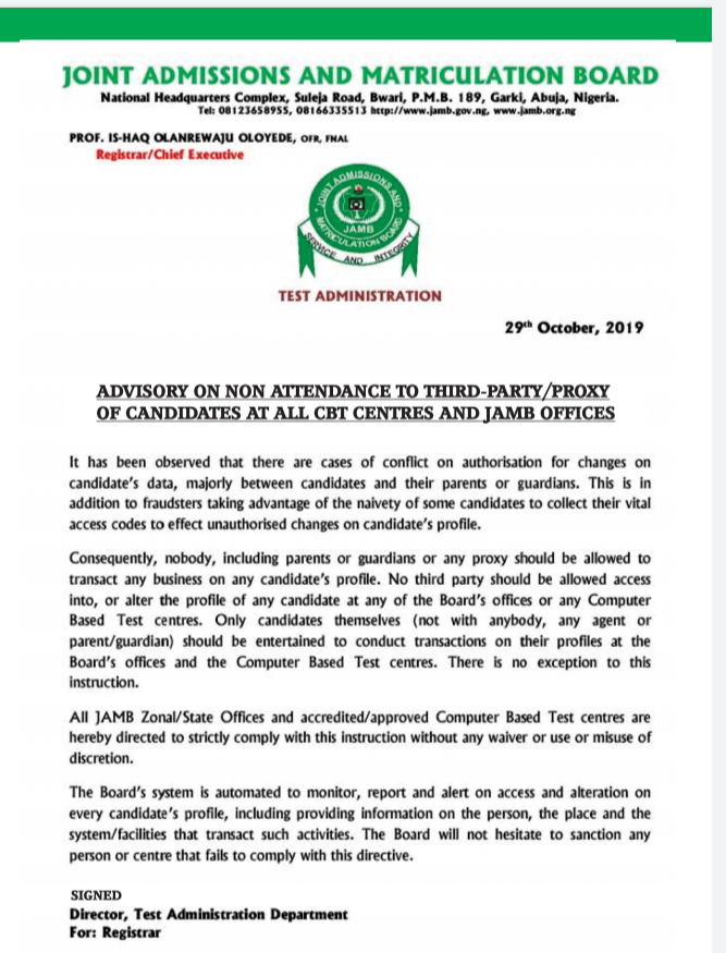 Jamb Office Bwari Abuja, national Headquarter, Niger