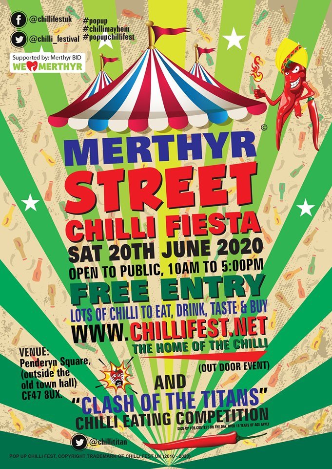 #Merthyr Str ChilliFiesta2020, 20th June, 10am to 5:30pm, gonna be another awesome year!

<a href="/VisitMerthyr/">Visit Merthyr</a>  <a href="/WeLoveMerthyr/">We Love Merthyr</a>  @MerthyrCBC <a href="/WalesOnline/">WalesOnline 🏴󠁧󠁢󠁷󠁬󠁳󠁿</a> <a href="/ItsYourWales/">It's Your Wales</a> <a href="/HeartWales/">Heart Wales</a> #Foodie #events #Food #Foodies
