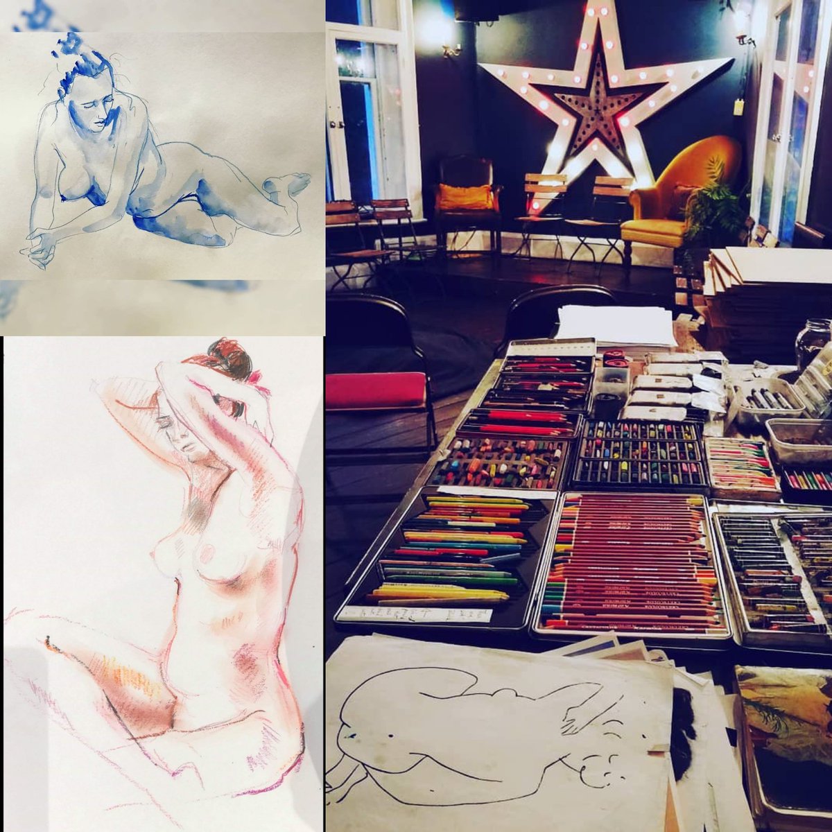 ✨ Sarah is our inspiring model here this eve Tuesday 5th November 🎆 Drop in to draw 7:30pm-9pm upstairs <a href="/StarbyHD/">Star By Hackney Downs</a> 🌟 Paper + drawing materials here for you too £10 inc 🎨 Thx to @sarahlowndes22 for sharing these drawings of her💡 #LifeDrawing #Hackney #TuesdayThoughts #DrawMore