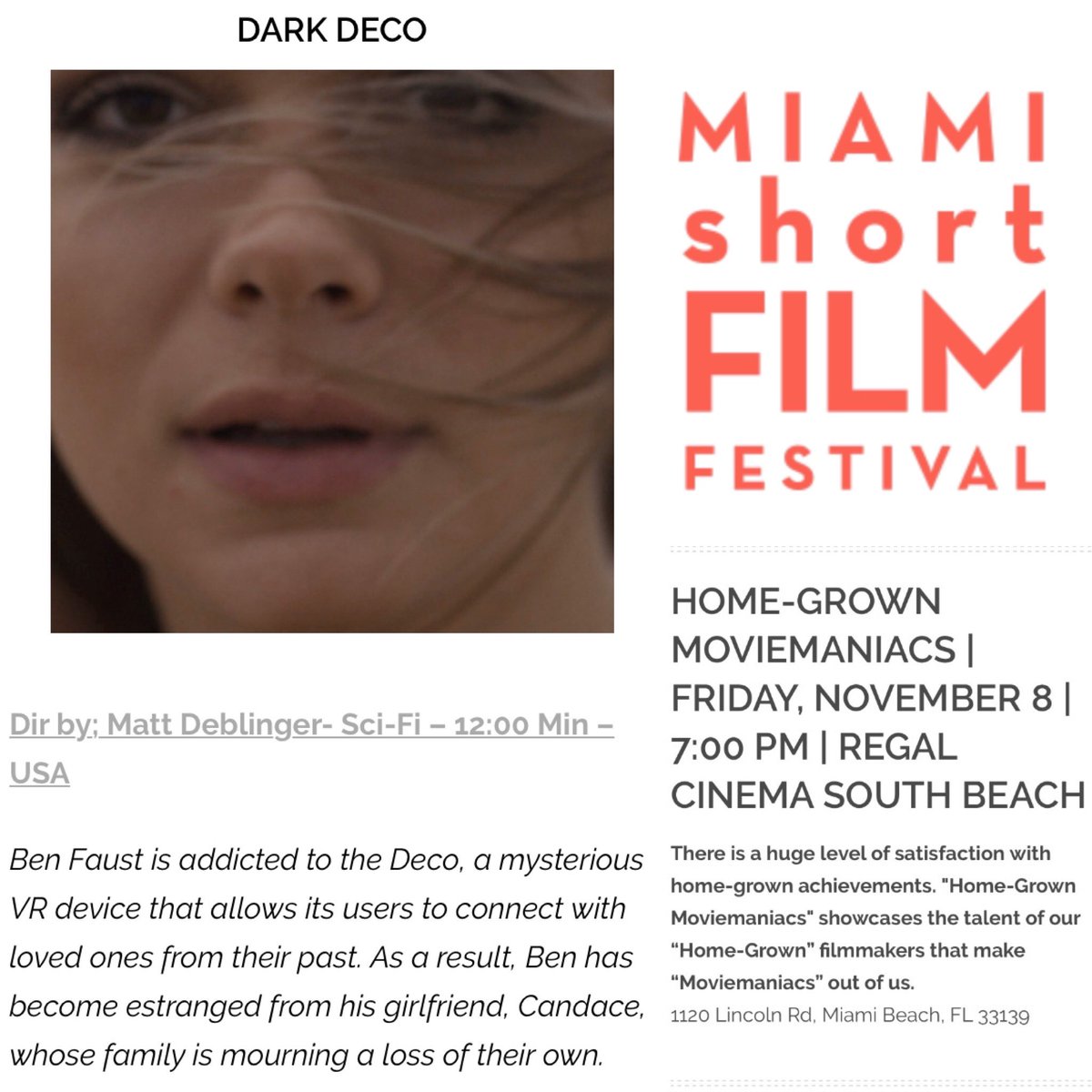 The film #DarkDeco directed by #MattDeblinger will be part of this year <a href="/MiamiShort/">MiamiShort FilmFest</a> and also is nominated for best local production.

Mixed by #AdrianMoralesDemori at Our studios.

Congrats  to the entire cast &amp; crew
