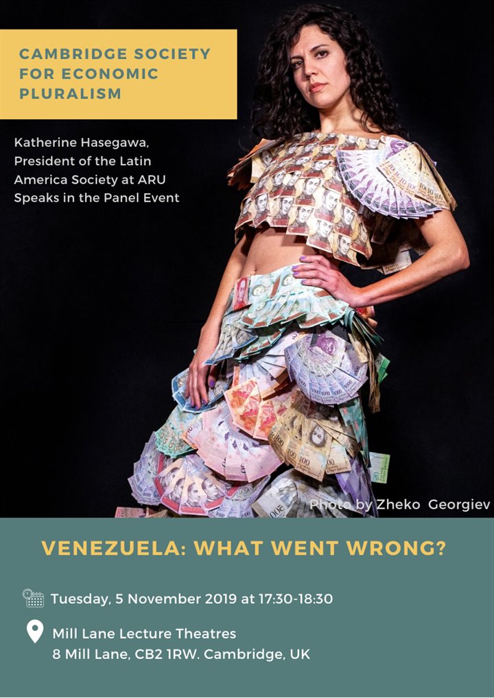VeneCam's tweet photo. Venezuelan student Katherine Hasewaga, has been invited to give a speech at The Cambridge Society for Economic Pluralism Event.
She made this folklore design dress from worthless Venezuelan currency to raise awareness of the economical and socio-political crisis in her homeland. https://t.co/Wv3VMCwnek