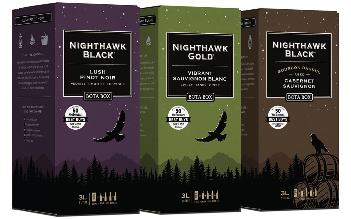 MeganKFoodBev's tweet photo. New wines launched under Bota Box’s bag-in-box Nighthawk line. The Bota Box brand was launched in 2003, taking inspiration from traditional Spanish wine skins known as ‘botas’, which were used to carry wine for centuries. #wine https://t.co/MTa7exwZRH https://t.co/q6HukGAmpO