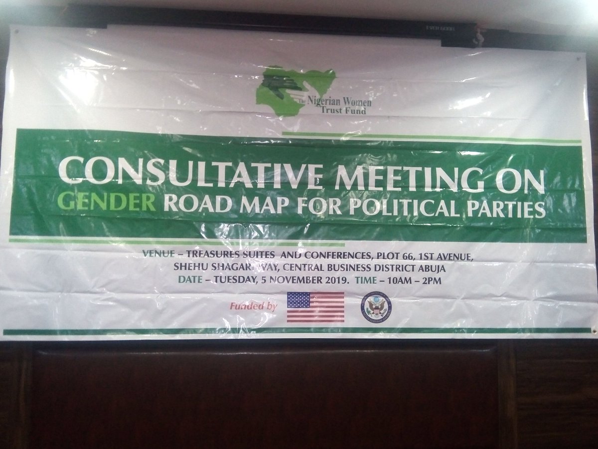 womenfundng's tweet photo. Happening Now: Consultative Meeting on developing #GenderRoadMap for political parties with support from the U.S. Embassy in Nigeria and the U.S. Department of State’s Africa Bureau through the Africa Regional Democracy Fund (ARDF) https://t.co/Q0VB9deZxv