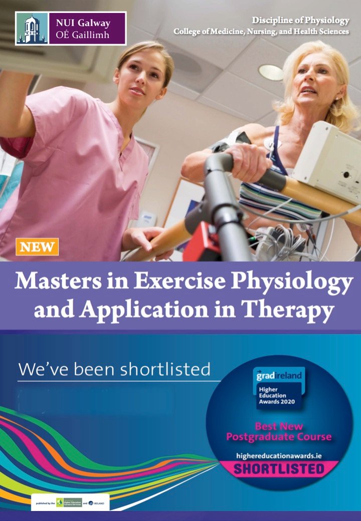 MSc in Exercise Physiology is Shortlisted for GradIreland HEA awards for Best New Course of the year 2019. 🎉 @Ananya_GR8 @PhysiologyNUIG @NUIGMedicine