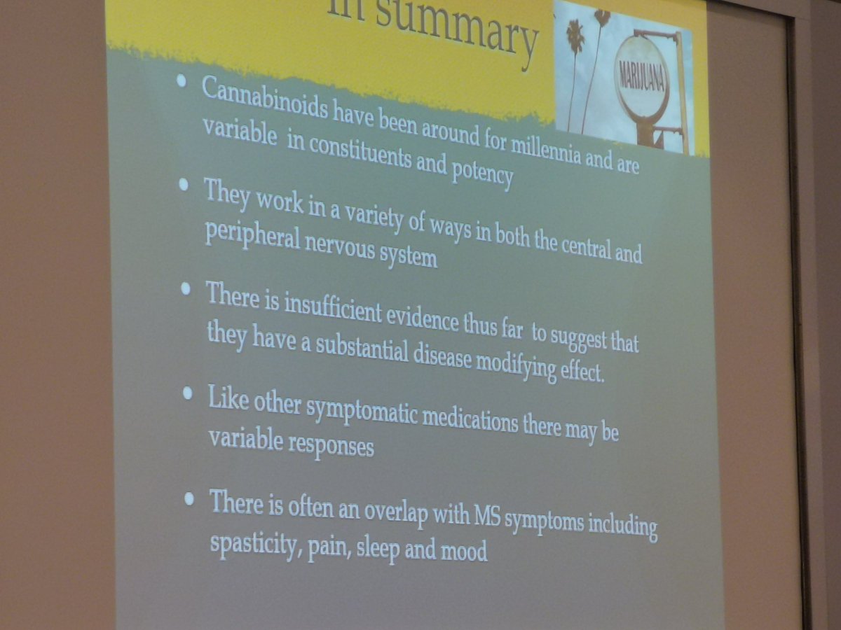 painfreeAPS's tweet image. Cannabis in #MS at #MSTconf with Eli Silber. This slide concluded that they should be on the medical pathway.