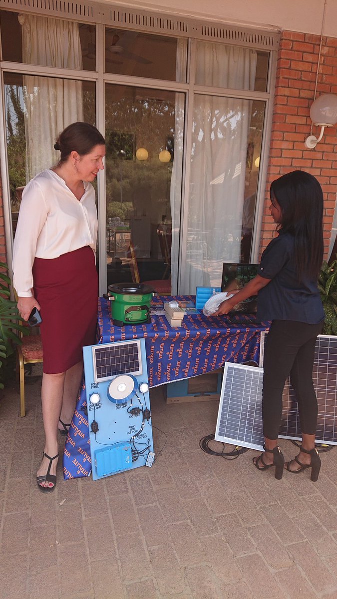 antoniagronvall's tweet photo. Ambassador of Sweden to Zambia @AnnaMajHultgard viewing the products of the #bgfz @fenixintl @std_microgrid @VITALITEZambia @supa_moto #climateaction @SwedeninZM https://t.co/44stji989c
