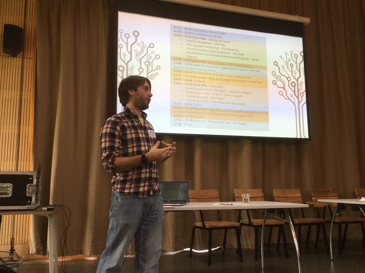 Workshop on acoustic monitoring of biodiversity. Led by @TomAugust85 with @CEHScienceNews @JNCC_UK. Looking forward to a wide range of useful discussions with many including @_BTO @JWSilvertown @ProfKateJones @_BCT_ @GrasshopperSpot