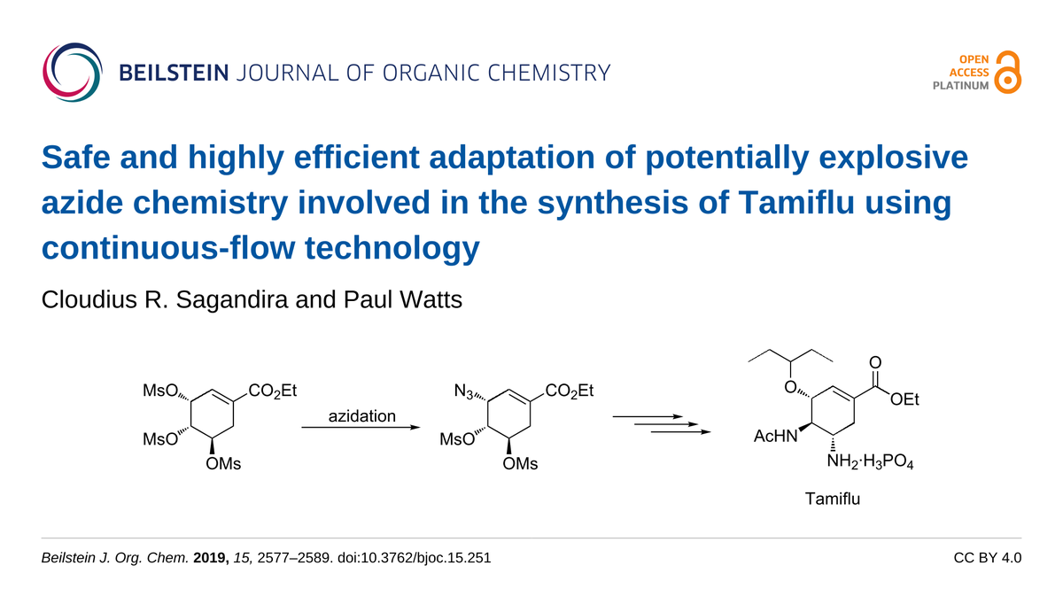 BeilsteinInst's tweet photo. #Tamiflu - safe #azideChemistry - #ContinuousFlowSynthesis
https://t.co/lGSVfIYHWA
The safe synthesis of the anti-influenza drug Tamiflu WITHOUT the hazardous/explosive azide chemistry by taking advantage of continuous-flow technology. Azide intermediates in >89% isolated yields https://t.co/O2FSOXZ7lG