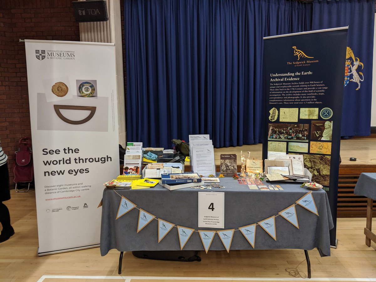 SedgArchivist's tweet photo. I'm @stjohnscam with goodies from @SedgwickMuseum archive and @CamUnivMuseums with #archivearchie and #archiverummagebox, do come say hello! Plus dinosaur sweets (if you're quick) #exploreyourarchive #dissres19 https://t.co/U6NxSaemay