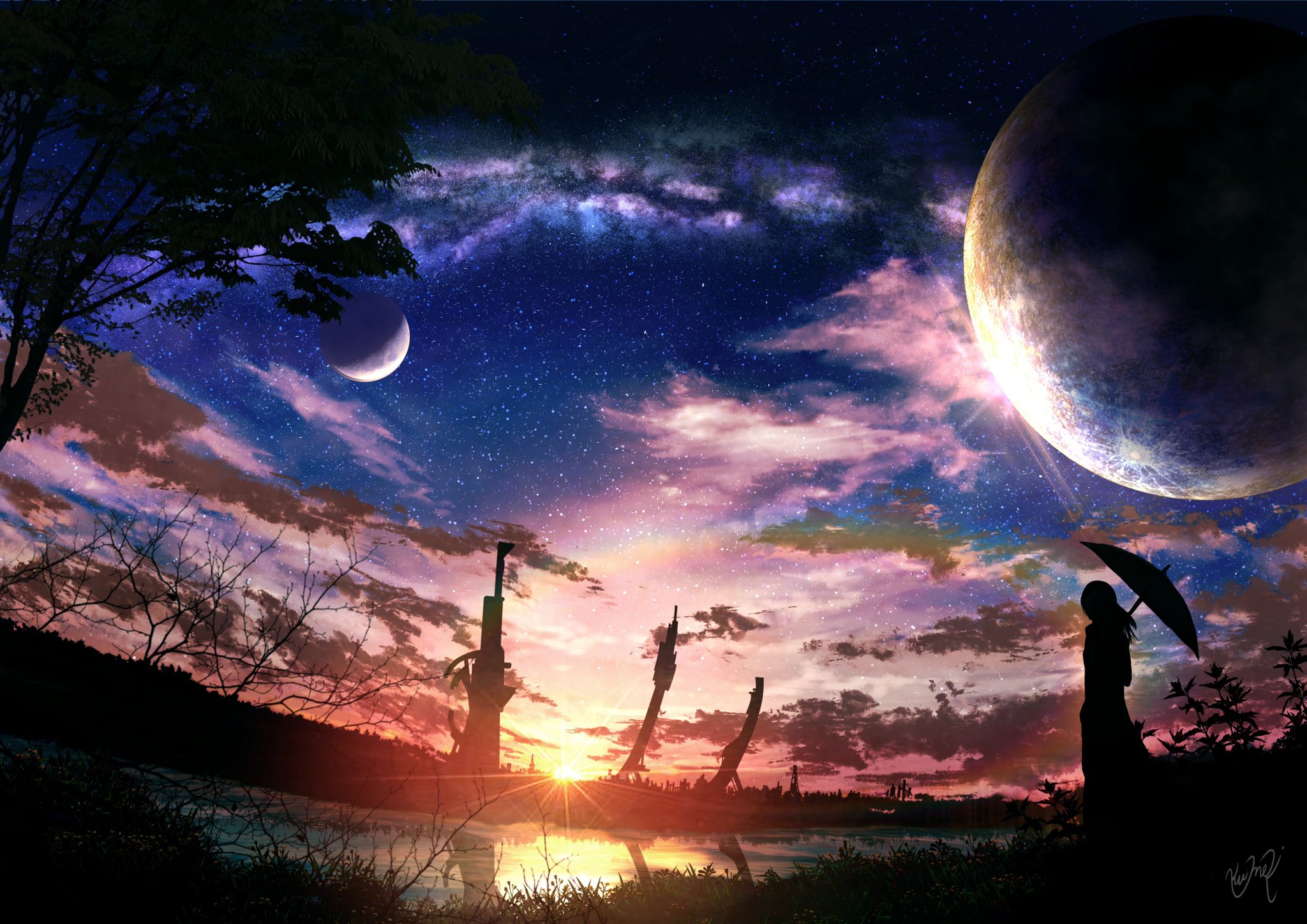 クメキ 幻想的な夕焼けや空 星空を描いています 11月になったのでフォロワーさんに自己紹介しようぜ T Co Vxuqmfvkff Twitter