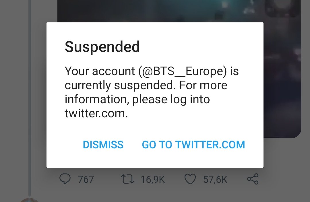 Dear everyone, <a href="/BTS__Europe/">BTS Europe 🌍 (Rest)</a> has been getting this pop-up about being suspended but nothing has happened as of yet. 

So as we are taking precautions just in case, our back-up account is

👉 <a href="/ARMY__Europe/">BTS Europe [ backup acc ]</a> 👈

Have a nice day~ 💜 
<a href="/BTS_twt/">방탄소년단</a> #BTSARMY