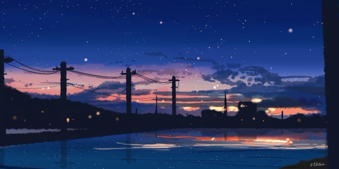紫色の空の絵をまとめてみました。朝と夜の間を上手く表現できていればと思います✨? 