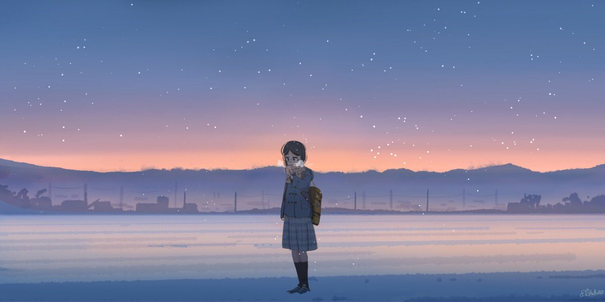 「紫色の空の絵をまとめてみました。朝と夜の間を上手く表現できていればと思います✨?」|桜田千尋🌖2月17日よりプラネタリウムコラボのイラスト