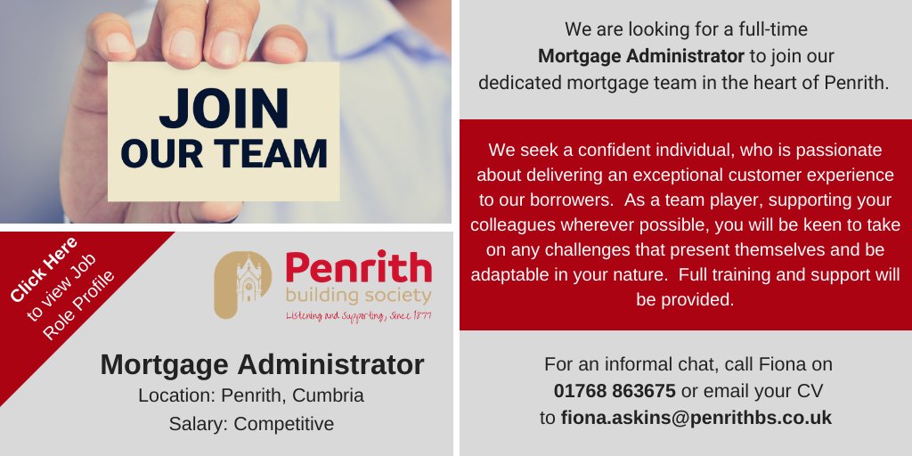 Penrith_BS's tweet image. Would you like to work for us? We are currently looking to recruit into our Mortgage Team. Do you have a keen eye for detail?  Like working with customers and professional clients? This could be the role for you ... contact us to find out more! #vacancy #Penrith #career #mortgage