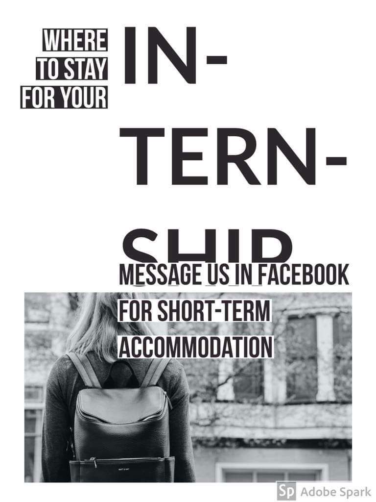#AlwaysDirect
#RentRight

Where to stay for your internship message us on facebook for short-term accommodation