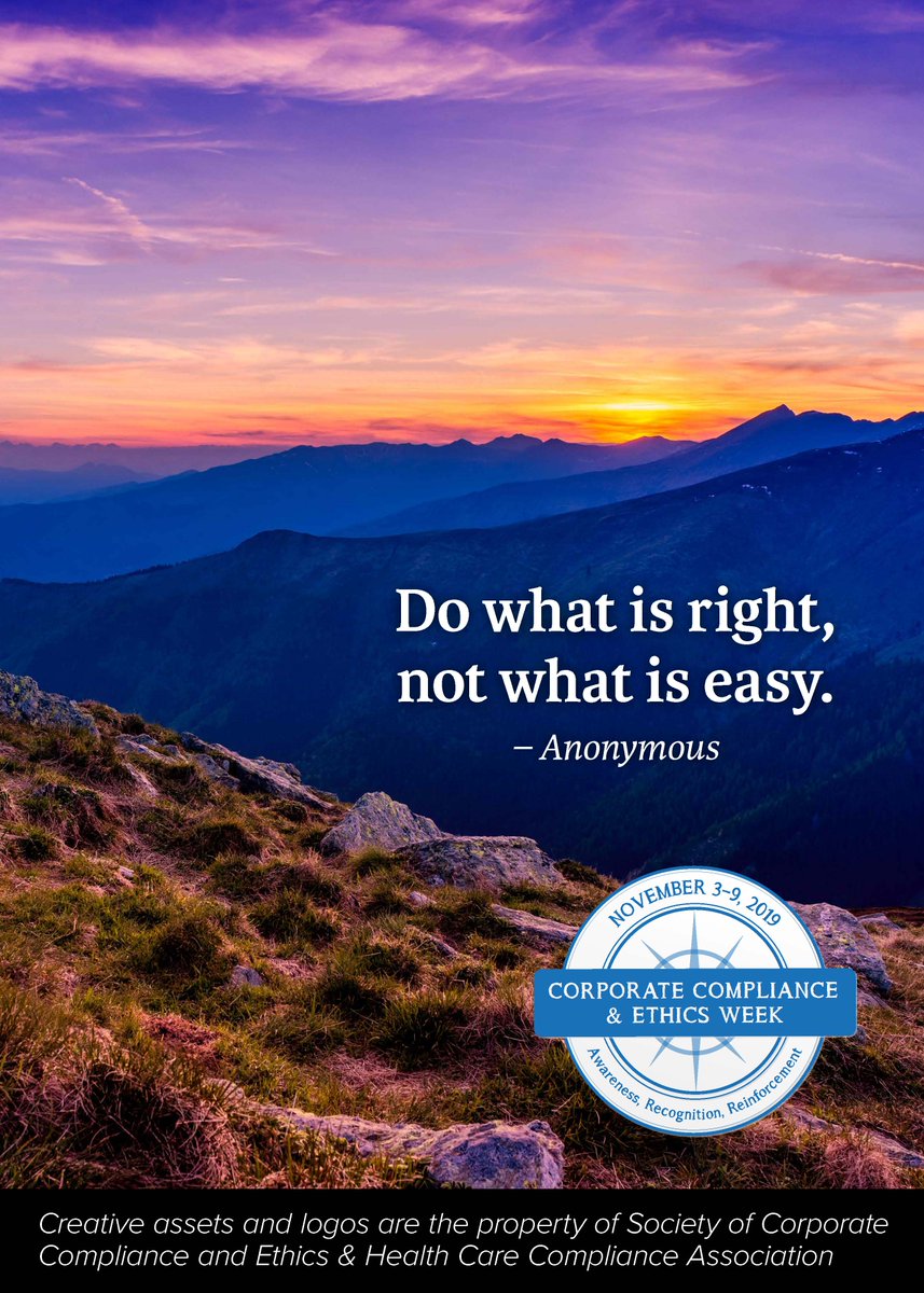 DHCConnect's tweet photo. Collectively, each of our actions at both critical as well as what may seem like mundane moments has a great impact on building and maintaining an ethical culture.  "Do what is right, not what is easy."  HAPPY CORPORATE COMPLIANCE AND ETHICS WEEK!  @SCCE #complianceandethicsweek https://t.co/SoAv03U57x