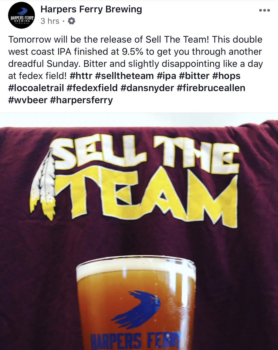 caroline__cb's tweet photo. So Harpers Ferry Brewing in Purcellville is releasing a “Sell the Team” IPA https://t.co/HzLok5PNqW