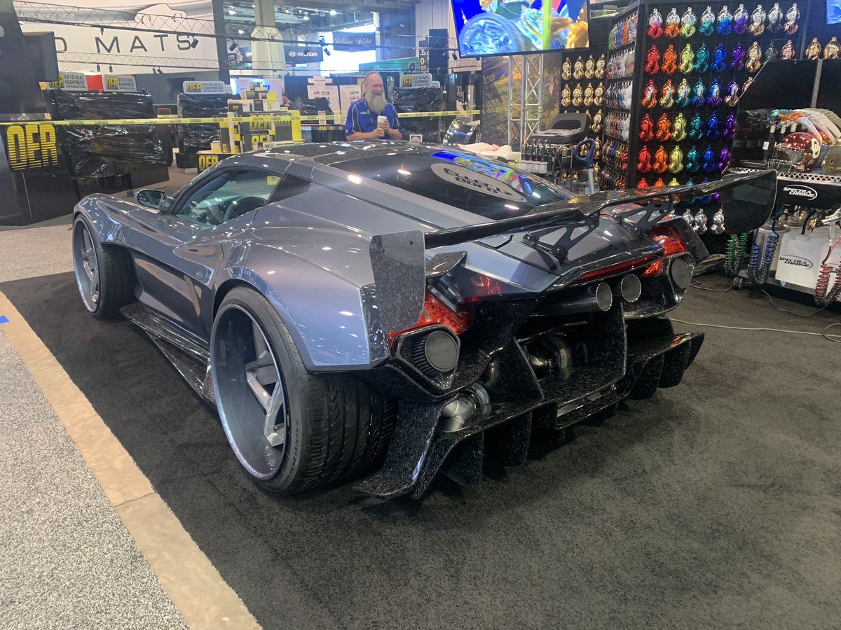 PlyBanditsHQ's tweet photo. Another wild car here at the SEMA show, this one is done in really good taste for what it is, I’m pretty sure it started out as a C6 Corvette, it will get a lot  attention here at the show, I for one really like it !! https://t.co/9ACZLfxiL6