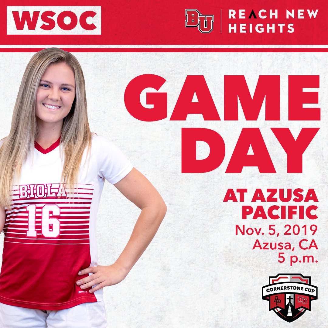 BiolaAthletics's tweet photo. It's a BIG DAY today! Both soccer teams head to Azusa Pacific for huge Cornerstone Cup matchups with the Cougars, women at 5:30 pm followed by the men at 7 pm. Student tickets are $5 and make sure to wear your BEAT AZUSA shirts!
#ReachNewHeights #BeatAzusa https://t.co/QTtbv7rfJp