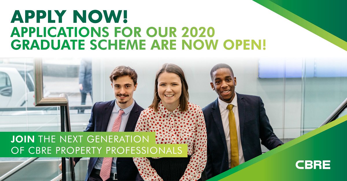 CBRE_UK's tweet photo. There are only 10 days left to apply to the CBRE #GraduateProgramme! We offer 5 diverse routes into the business, find out which graduate programme is best for you https://t.co/37sI4plXAH

#GradJobs #GraduateJobs https://t.co/xpefkxkelk
