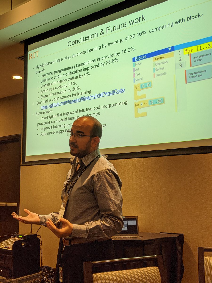 ShehanPeruma's tweet photo. Mohamed presenting a study on Block-Based vs. Hybrid-Based programming environments at CASCON x EVOKE 2019
#CASCONxEVOKE  @IBMCanada @EvokeCanada #CASCON #IBMCAS #IBMCASCON #EVOKECanada #IBM https://t.co/4UwQxaVZH0