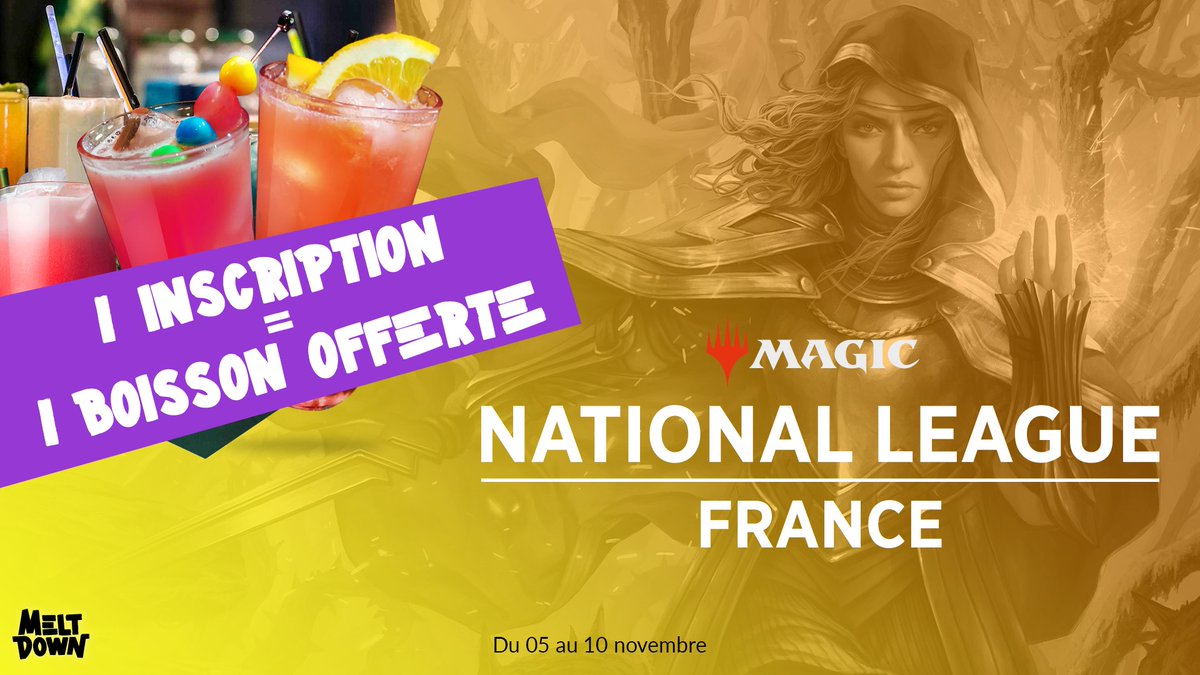 😱😱😱 #Meltdown est le partenaire officiel de la ligue nationale de MAGIC ARENA en France !!
Pour fêter ça, on offre une boisson à chaque inscrit au tournoi tout au long de la semaine !
Vous avez jusqu'à dimanche 👉 fce.gg/mtg-fr-q1
#BreakTheField <a href="/wizards_magicFR/">Magic France</a>