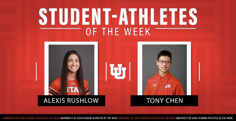 utahacademics's tweet photo. Congratulations to @alexisrushlow11 of @UtahWSoccer and Tony Chen of @UTAHswimdive on being named this week's Student-Athletes of the week. Both are Family, Community, and Human Development majors who have been doing awesome work this semester! #GoUtes @UofU_FCS https://t.co/IDZxbjRg5L