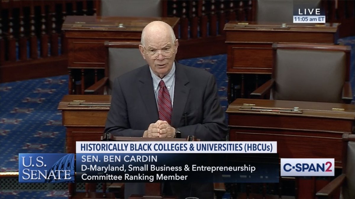 Senator Ben Cardin of Maryland stands on the Senate floor. Graphic is a screencap of C-SPAN.