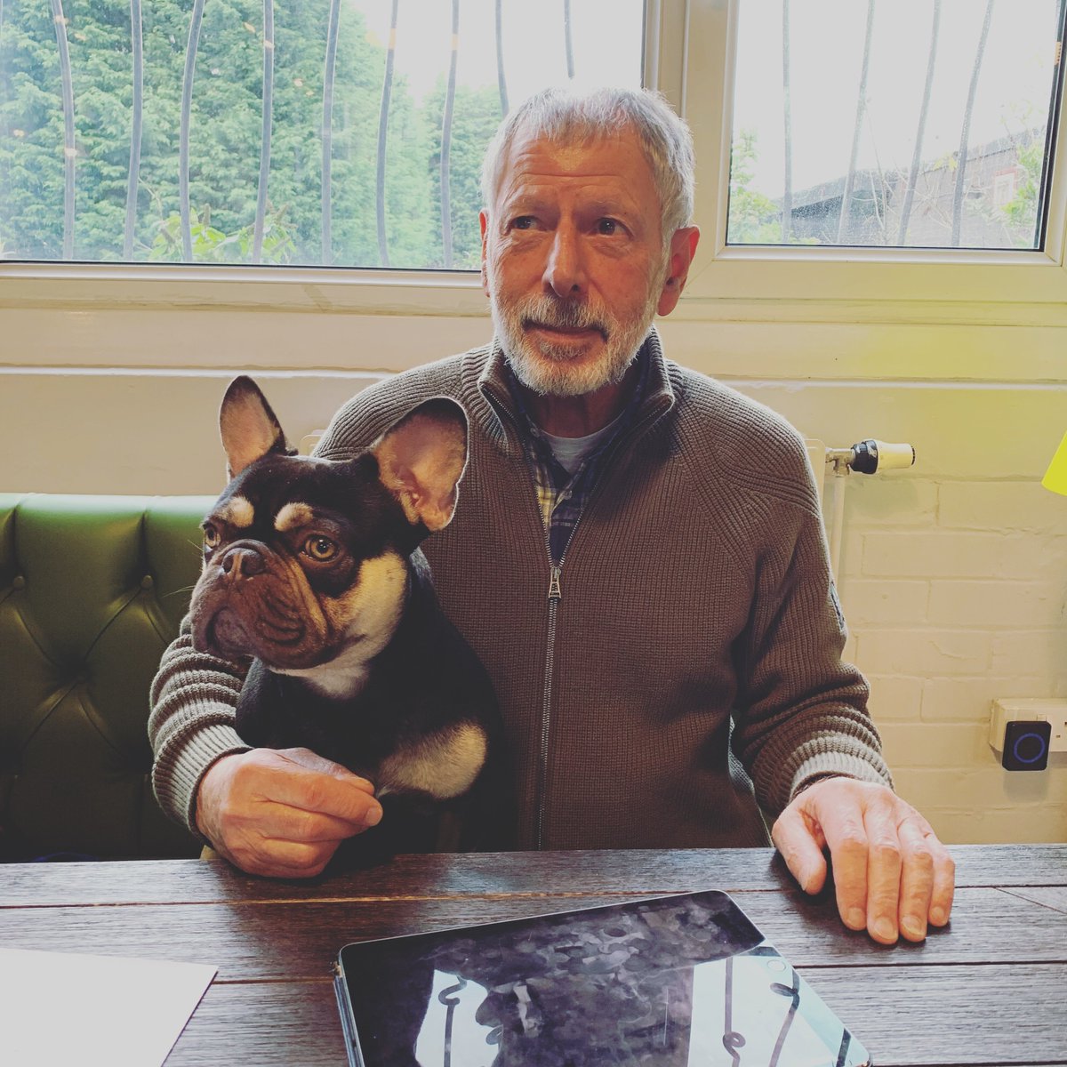 UseMcr's tweet photo. As a dog friendly space we love meeting new canine pals 🐾 Say bonjour to our french friend Reggie captured having a cuddle with Use founder, David.

#Manchester #Manchestercoworking #CoworkingManchester #Manchesteroffice #UseSpace https://t.co/bQHiU9JJS4