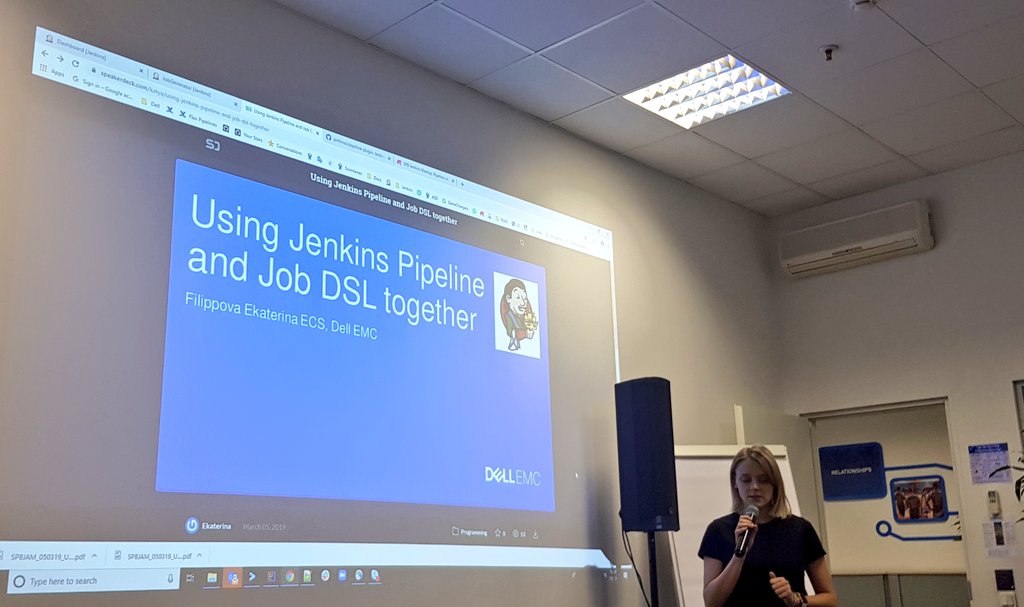 jenkins_spb's tweet photo. Совместное использование Jenkins Pipeline и JobDSL. Доклад Екатерины Филипповой о применении @jenkinsci в Dell EMC https://t.co/CPW9VvRqoB