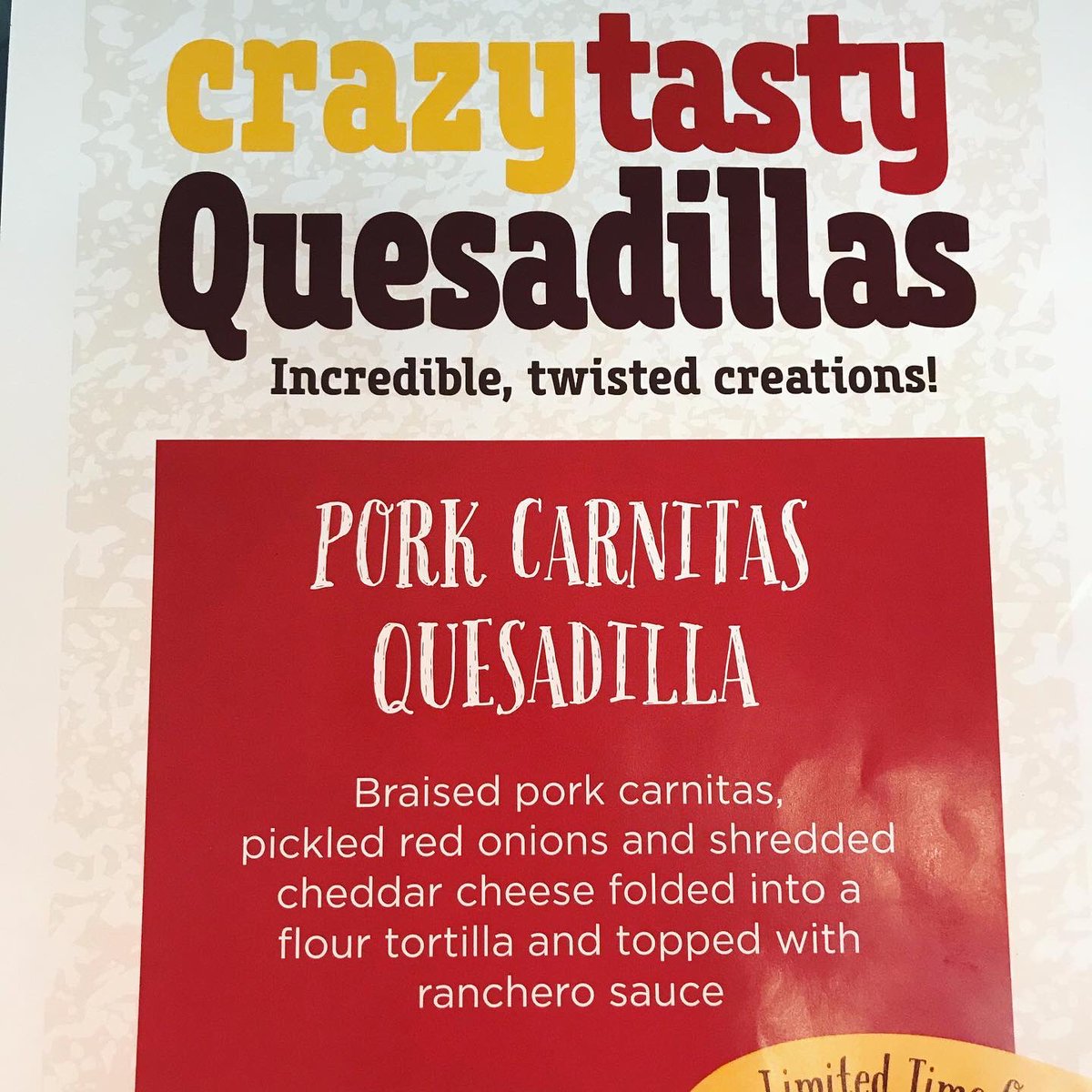 Catholicdining's tweet photo. Today’s Crazy Tasty Quesadilla is the Pork Carnitas Quesadilla with pickled red onions and cheddar cheese! Let us know what you think in the comments below! https://t.co/7jf6V2iMHf