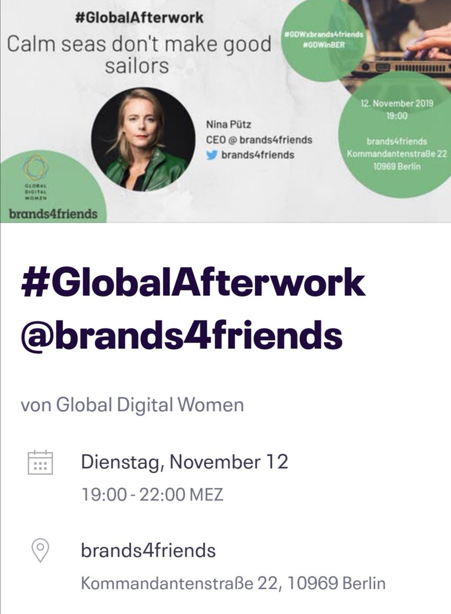 Wir freuen uns schon sehr darauf, viele tolle Frauen aus dem <a href="/gd_women/">Global Digital Women</a> Netzwerk beim #globalafterwork Event am 12. November bei uns im <a href="/brands4friends/">brands4friends</a> Office zu treffen! <a href="/gd_women/">Global Digital Women</a> <a href="/TijenOnaran/">Tijen Onaran</a>