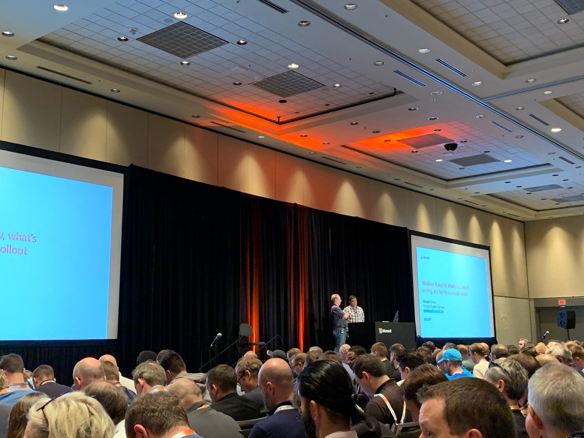 verlande's tweet photo. At a @mniehaus session: Windows Autopilot: What’s new, what’s coming, and tips for a smooth rollout #msignite #ictivity https://t.co/ZkieUCWlYk
