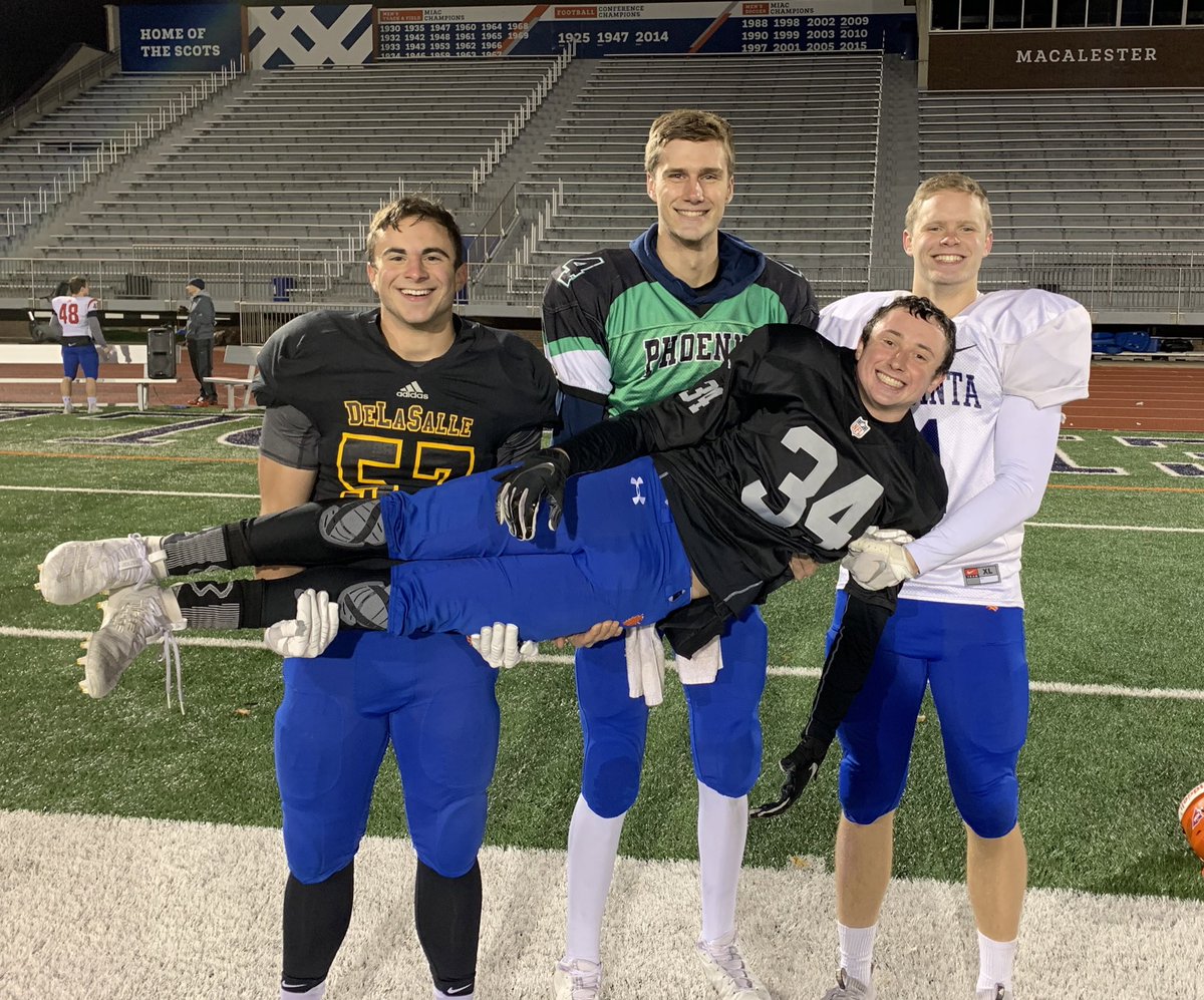 MacalesterFB's tweet photo. Last night was High School Jersey Day on the practice field and the players had fun with it! #NextOneWins #GoScots https://t.co/8l0WVOfkHi