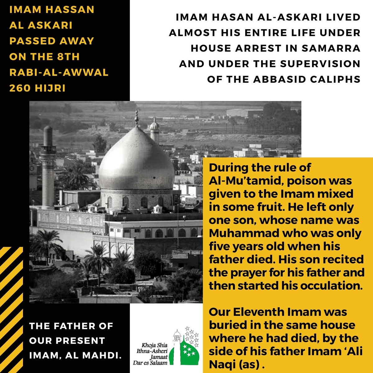 KsijDar's tweet photo. Imam Hassan Al Askari - father of our present Imam, Al Mahdi. But there is a lot more to our 11th Imam than that.
#imamhassan #alaskari #askari #samarra #samarah #iraq #ziyarat https://t.co/MUrFFg4NXC