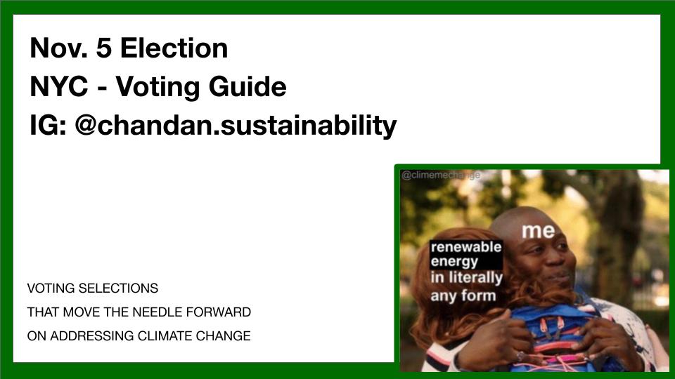 ChandanHebbale's tweet image. A climate-focused voting guide for the Nov 5th 2019 elections in NYC: bit.ly/VoteClimateNYC

#VotingGuide #NYC #NYCvotes #VoteLocal #NYCClimateStrike #ClimateActionNYC #VoteClimate #ClimateActionNow #ClimateStrike #ClimateChange #NatureNow