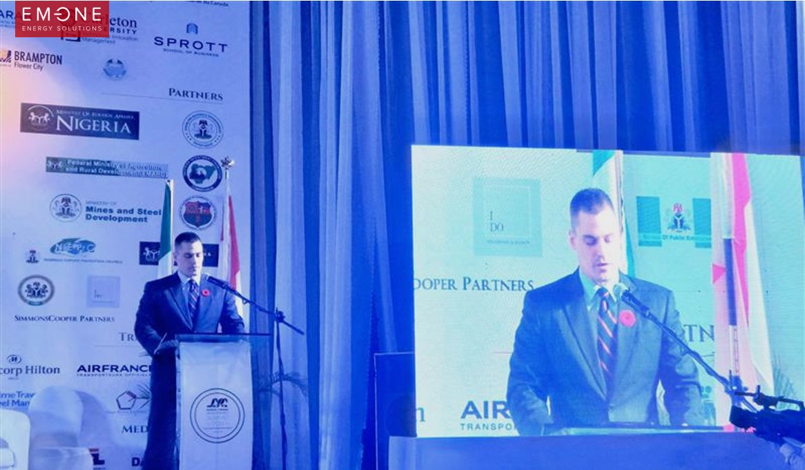 EMONEEnergy's tweet photo. "🇨🇦 companies are making a difference attracting investment, creating jobs, expanding access to new services & goods and driving sustainability across a variety of industries; infrastructure, cleantech & education in 🇳🇬” – Ryan Ward (@CanHCNigeria) at #NCIS2019 https://t.co/GyajgIyjgj