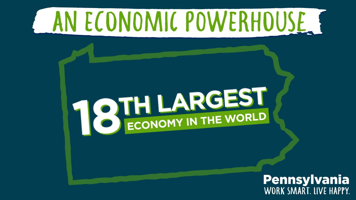 With a GDP that's comparable to Turkey + larger than Saudi Arabia and Switzerland, #Pennsylvania's robust economy rivals the size of many countries. 💪🏽 Add in an approachable &amp; supportive business climate, makes us a state where you can truly #WorkSmartLiveHappy.