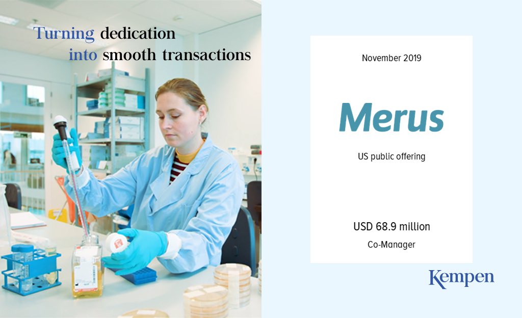 The battle against cancer has raged for decades and the end game is nearing. Kempen acted as Co-Manager in #Merus’ capital increase on Nasdaq, raising USD 69m. Merus is a Dutch clinical-stage immune-oncology company. 
Media requests? Call our press officer +31629713585