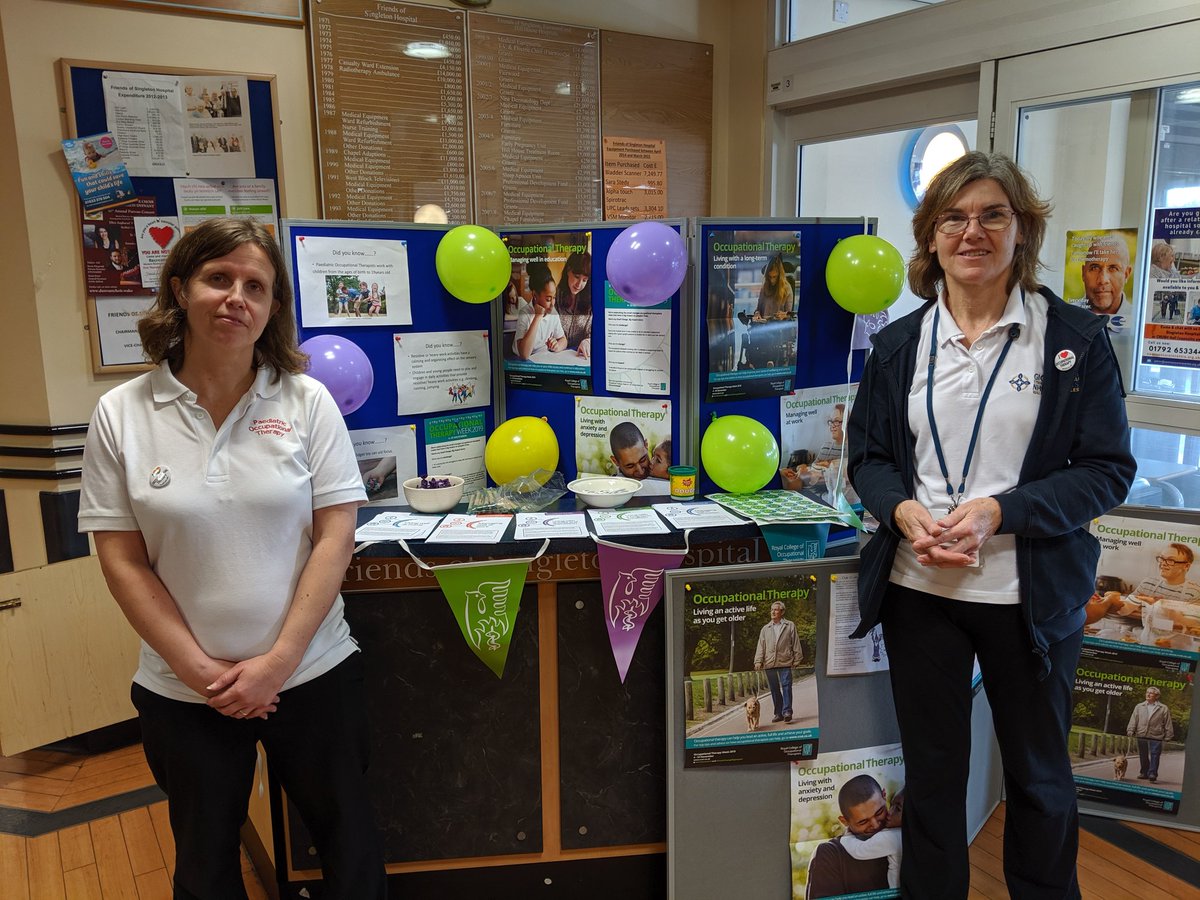 Here's #OTWeek19 being celebrated and showcased in Singleton Hospital today by our paediatric occupational therapists. Extremely proud to be part of this profession and the impact it makes to people's lives. #OccupationalTherapyWeek @SBUHBOT #DoingBeingBecoming @SwanseabayNHS