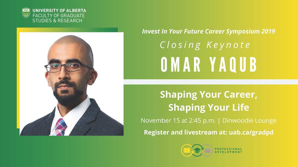 UAlbertaFGSR's tweet photo. Our #gradfuture19 Closing Keynote Speaker is Omar Yaqub, MBA, Senior Partner, @alifpartners.

Join Omar in discovering social entrepreneurship. In his talk, he will share tools &amp; observations you can employ to purposely grow yourself. 

Register: https://t.co/6DOoKGHhRy https://t.co/KNJi9IBInE