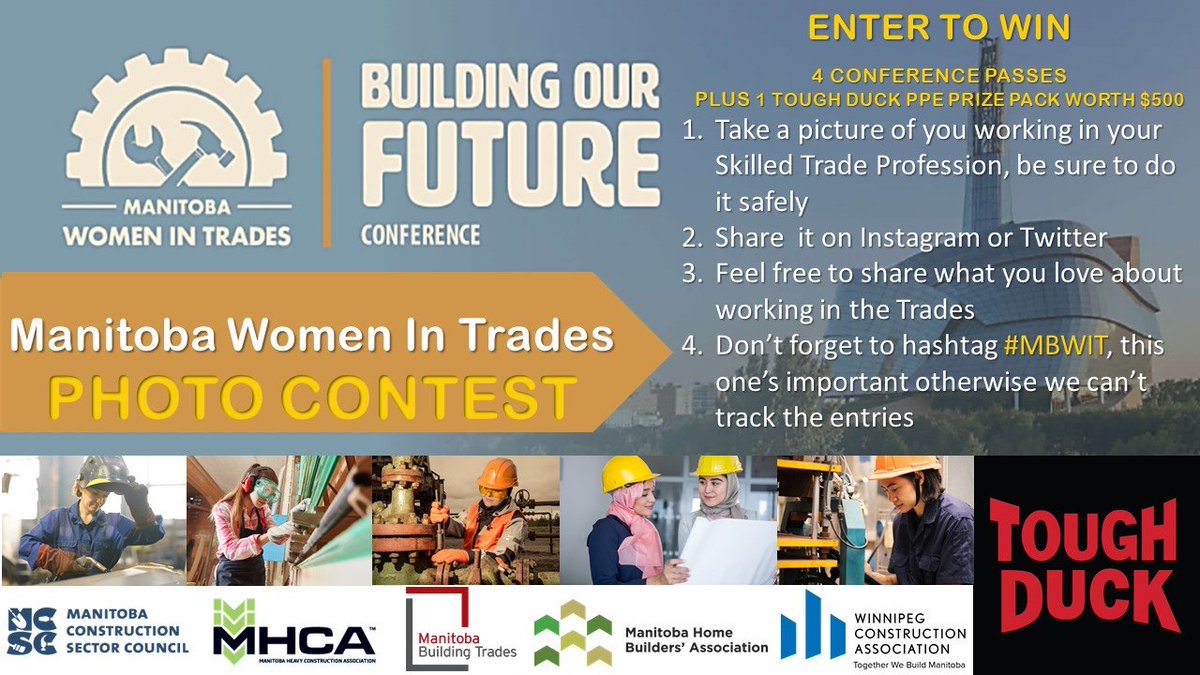 #SaveTheDate MB Construction Sector Council, MB Home Builder’s Assoc., MB Heavy Construction Assoc., MB Building Trades, &amp; WPG Construction Assoc. are hosting a 2-day #WomenInTrades #Conference, Feb18-19! Early Bird Registration starts Nov 15. 
More at 👉bit.ly/33AjCzS