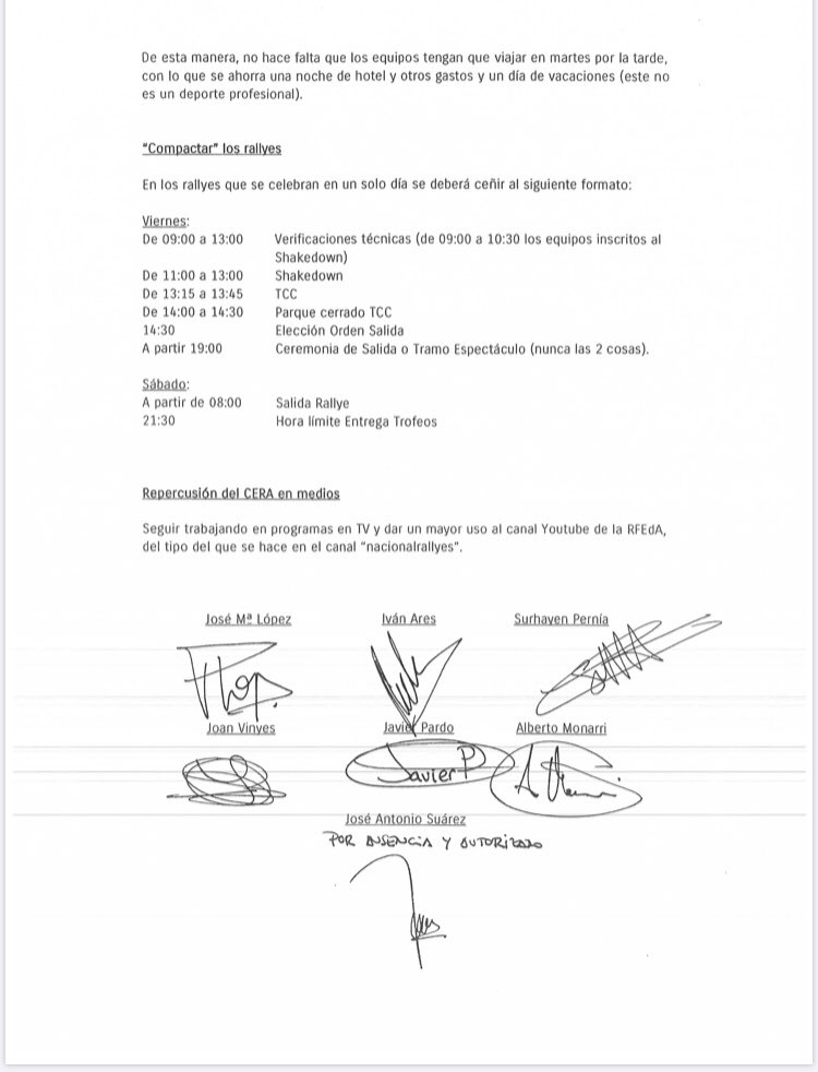 AS_PipoLopez's tweet photo. Pues parece que no todos están contentos con la gestión. Los principales pilotos de Campeonato de España de Rallys se unen en un manifiesto solicitando cambios inmediatos a la Federación. Lo firman López, Ares, Pernía, Vinyes, Pardo, Monarri y Cohete https://t.co/6TfAfcpk6R
