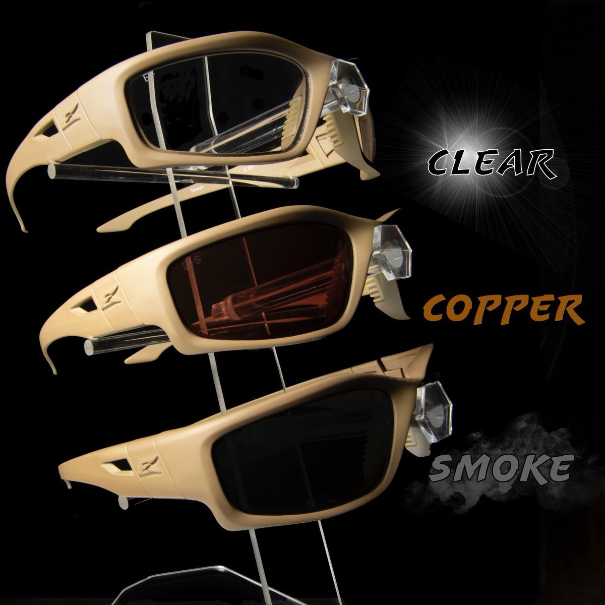 Edge_Tactical's tweet photo. Our Blade Runner got upgraded! The Matte Sand frame is new and we added thin temples to work seamlessly with eye pro. It's still the great fit you expect from Edge Tactical and all 3 lenses come with Vapor Shield so you won't ever be fogging up! #edgetactical #defendyourvision https://t.co/JkDcUM5nMF
