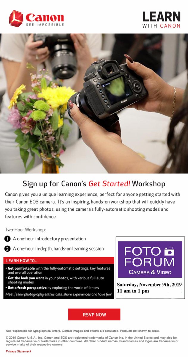 FotoForumAZ's tweet photo. Don't miss out @FotoForumAZ - @CanonUSA will be here on November 9th. Sign up for @CanonUSA's "Getting Started!" Workshop. #ShopLocalAZ #PhotoStore #PhotoShop #DSLR #Mirrorless #Film #PhotoSupplies #PhotoClasses #WeStillDoFilm https://t.co/OPboe8vsqG https://t.co/6puMu5n6IP