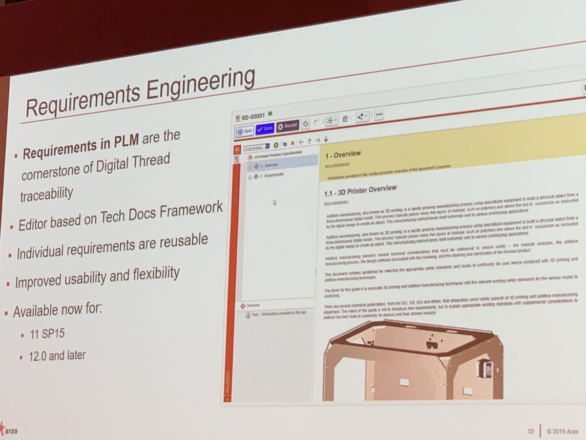 MarcL_'s tweet photo. Getting #digitalThread across product development: Reqs, Systemes Arch, Variants, BOM, #Simulation #CAE #MBSE #RFLP @aras_plm @ArasPLM #ACEcon2019 https://t.co/kWlxmGuK7N