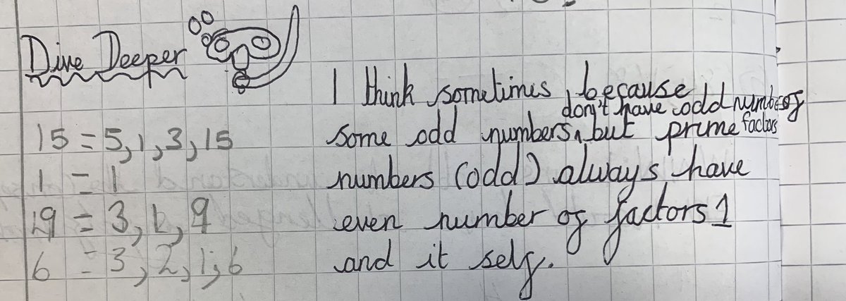 mathmechatical's tweet photo. @SSPPMitcham sometimes our discussions lead us down different paths. โAll odd numbers have an odd amount of factors!โ Some good convincing happening today in year 6. Alongside more questions from the pupils, โSquare numbers do! What about cube numbers?โ #alwayssometimesnever https://t.co/wDM4IkkwSM