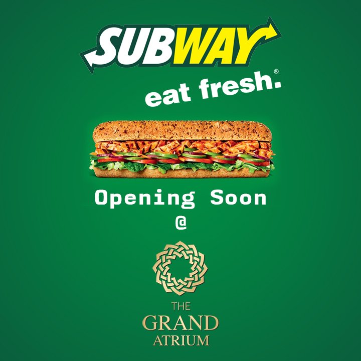TheGrandAtrium1's tweet photo. Sub ke liye SUBWAY! Opening soon at the Grand Atrium!

#SUBWAY #Faisalabad #TheGrandAtrium #ComingSoon https://t.co/lbSahW4fg2